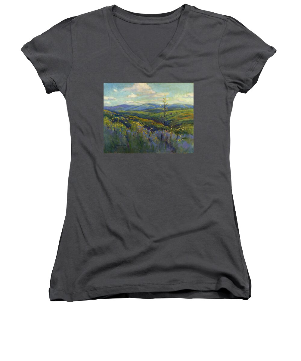California Women's V-Neck featuring the painting Super Bloom 4 by Konnie Kim