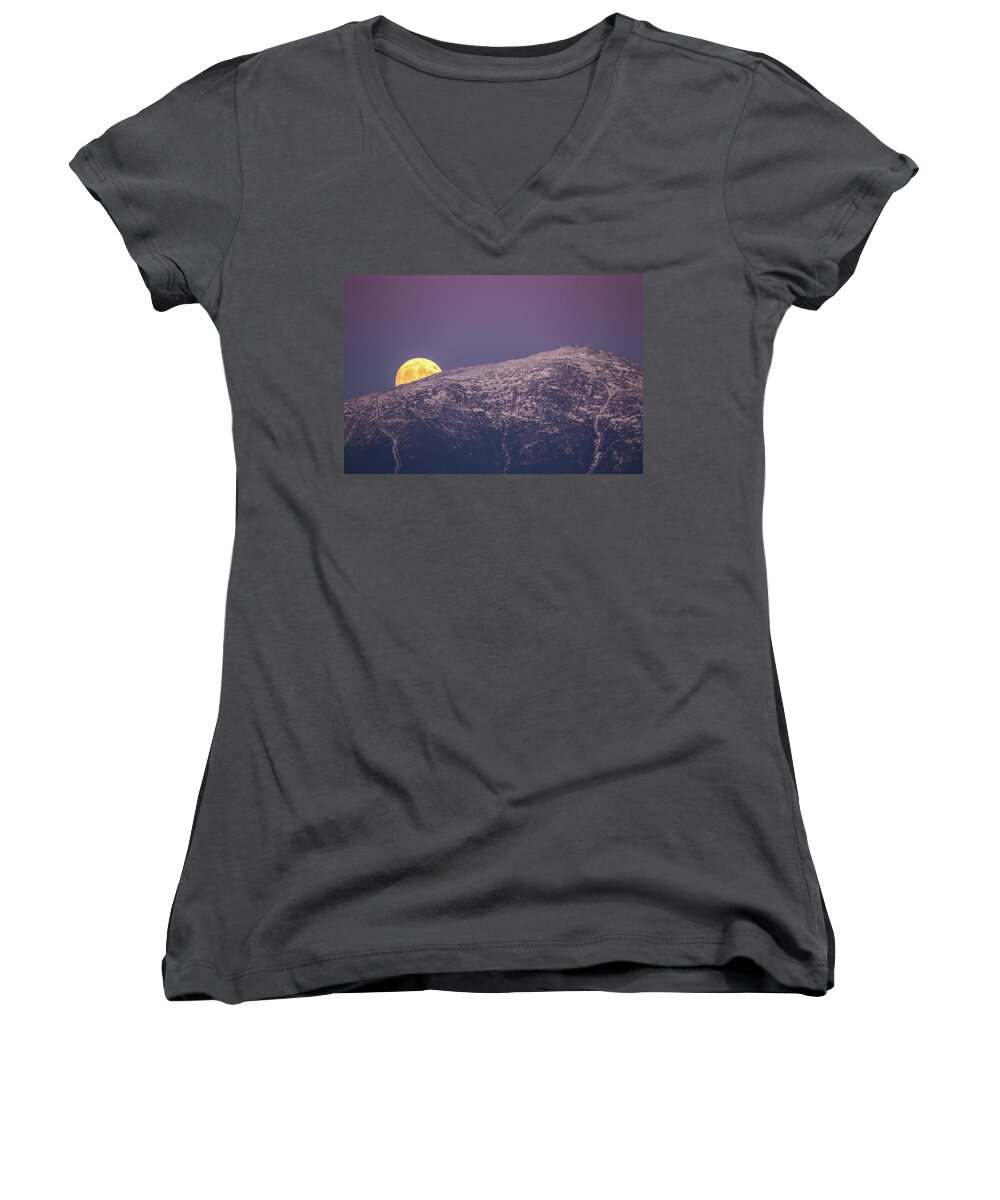 Mount Women's V-Neck featuring the photograph Super Moon Rising by White Mountain Images