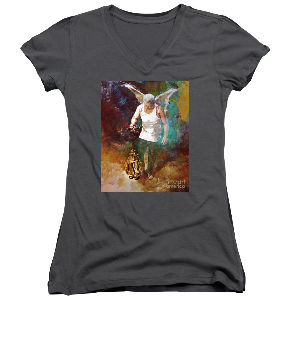 Surreal Women's V-Neck featuring the painting Surreal Art by Gull G