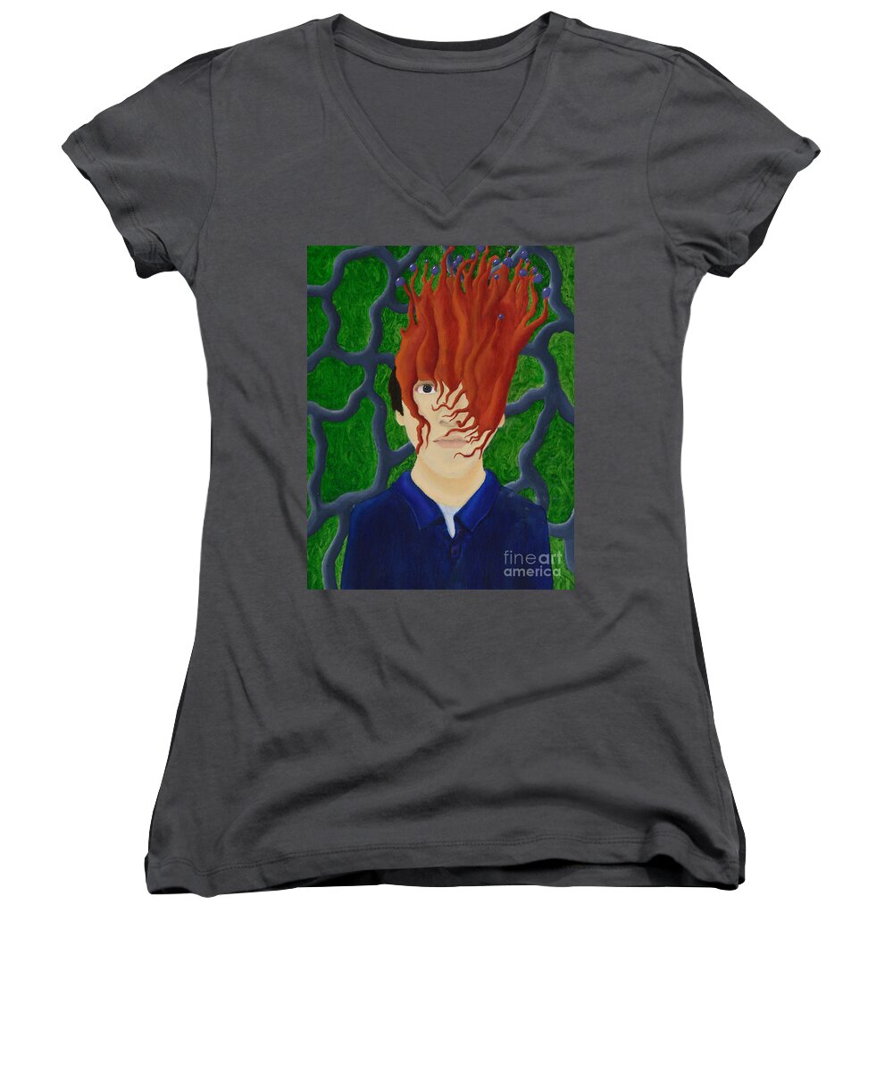 Surrealism Women's V-Neck featuring the painting Surreal Me by Matthew Allen Mahan