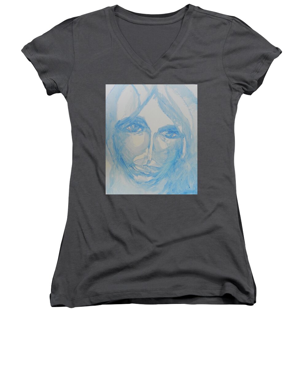 Expressive Women's V-Neck featuring the painting Sweet and Sour - Sweet and Sad by Judith Redman