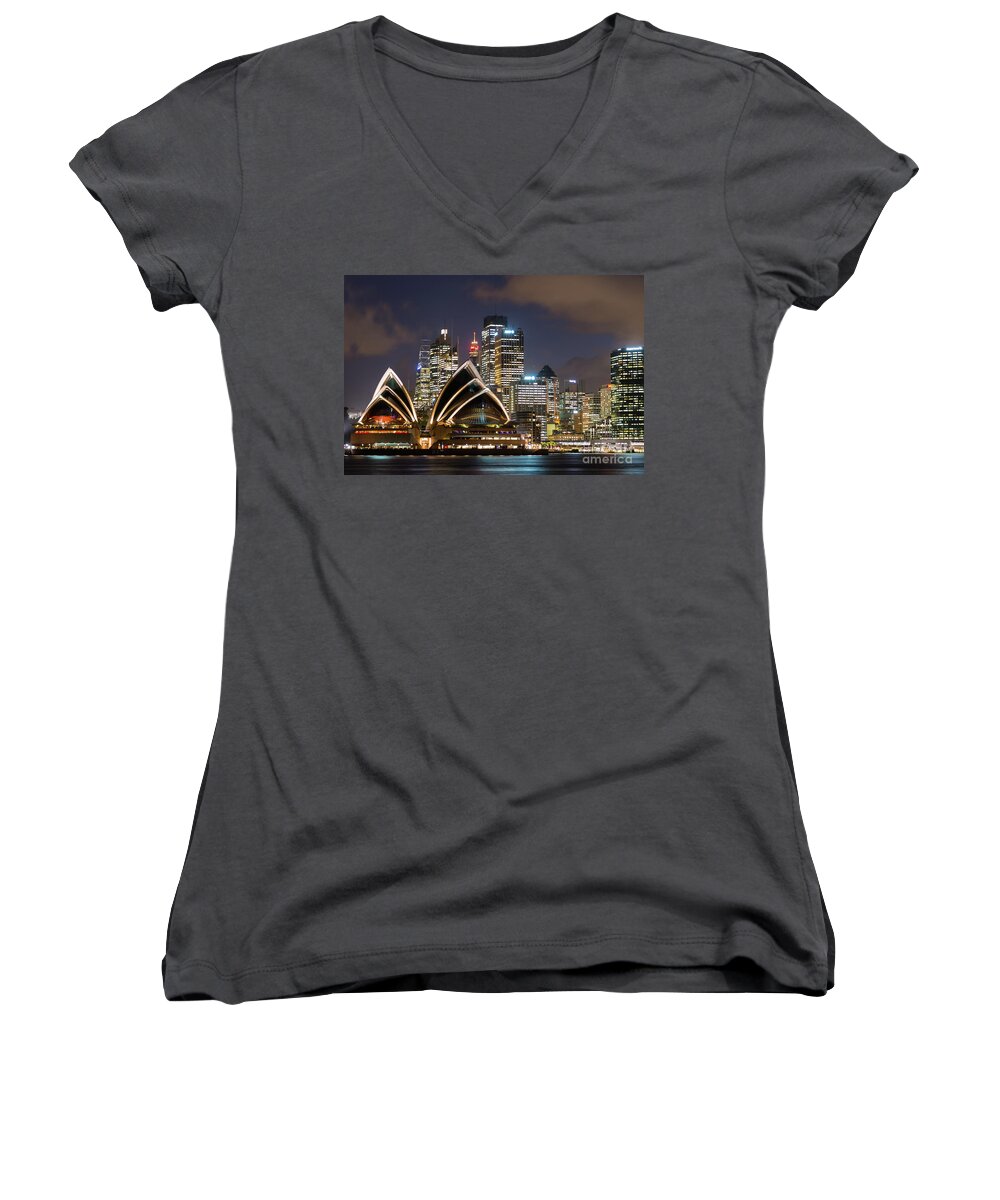 Sydney Women's V-Neck featuring the photograph Sydney after dark by Andrew Michael