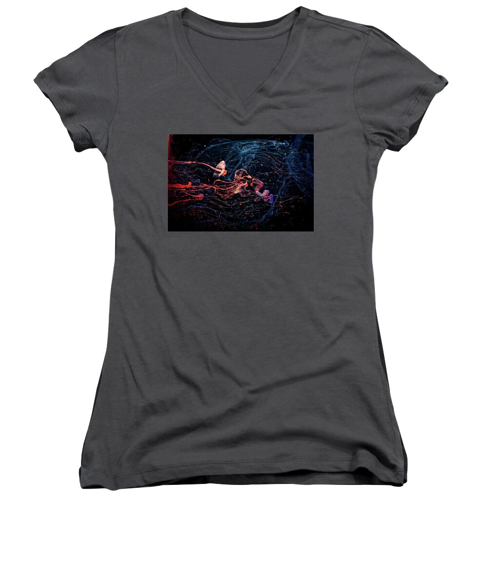 Abstract Women's V-Neck featuring the photograph Symphony - Abstract Photography - Paint Pouring by Modern Abstract