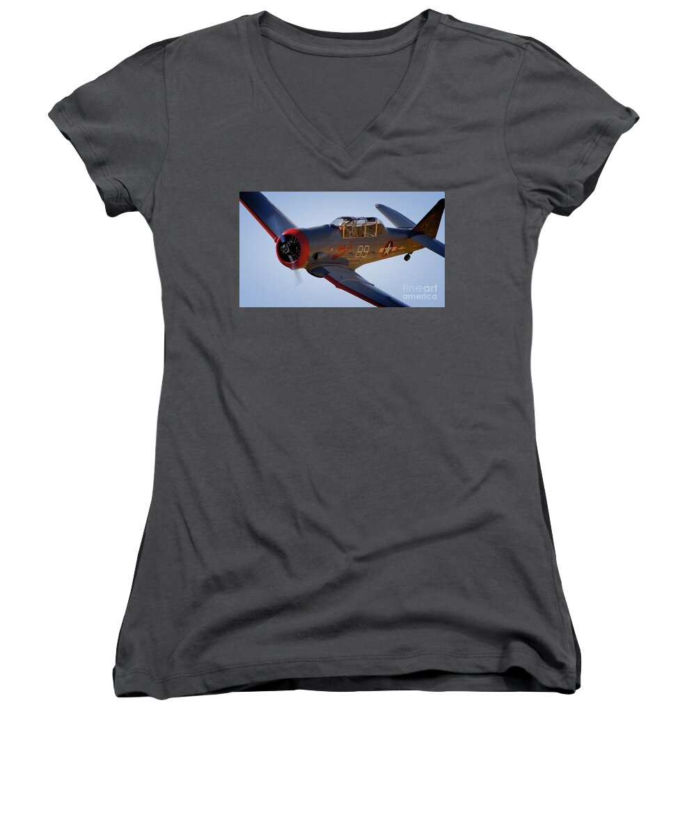 Transportation Women's V-Neck featuring the photograph T-6 Race 89 Baby Boomer by Gus McCrea
