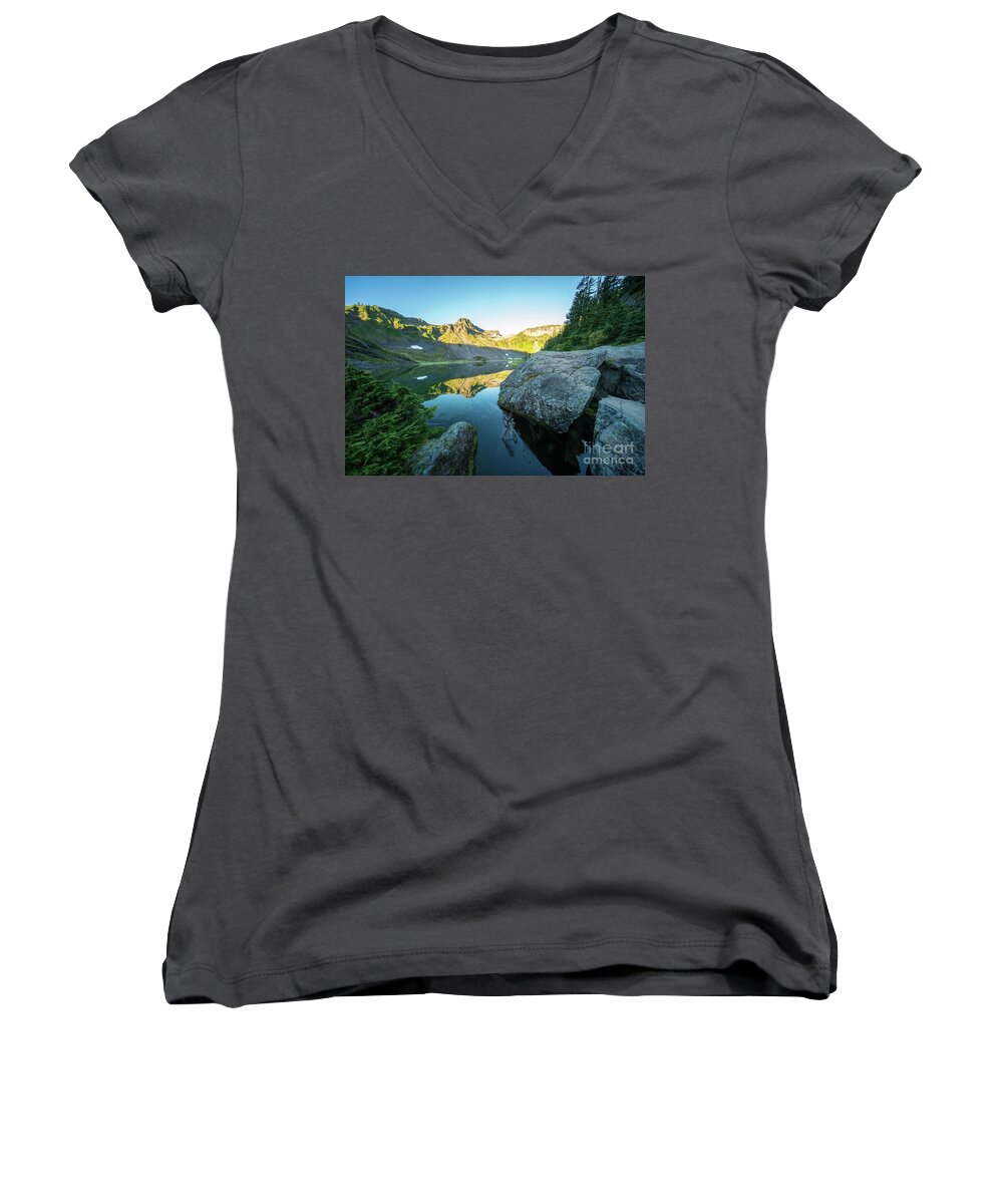 Shuksan Women's V-Neck featuring the photograph Table Mountain Golden Morning by Mike Reid