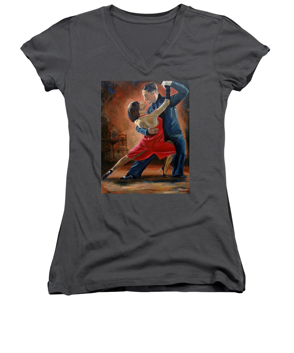 Art Women's V-Neck featuring the painting Tango by Angie Wright