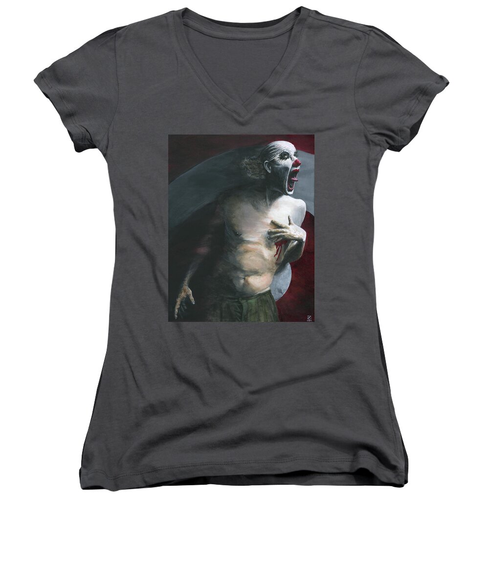Clown Women's V-Neck featuring the painting Target Practice by Matthew Mezo