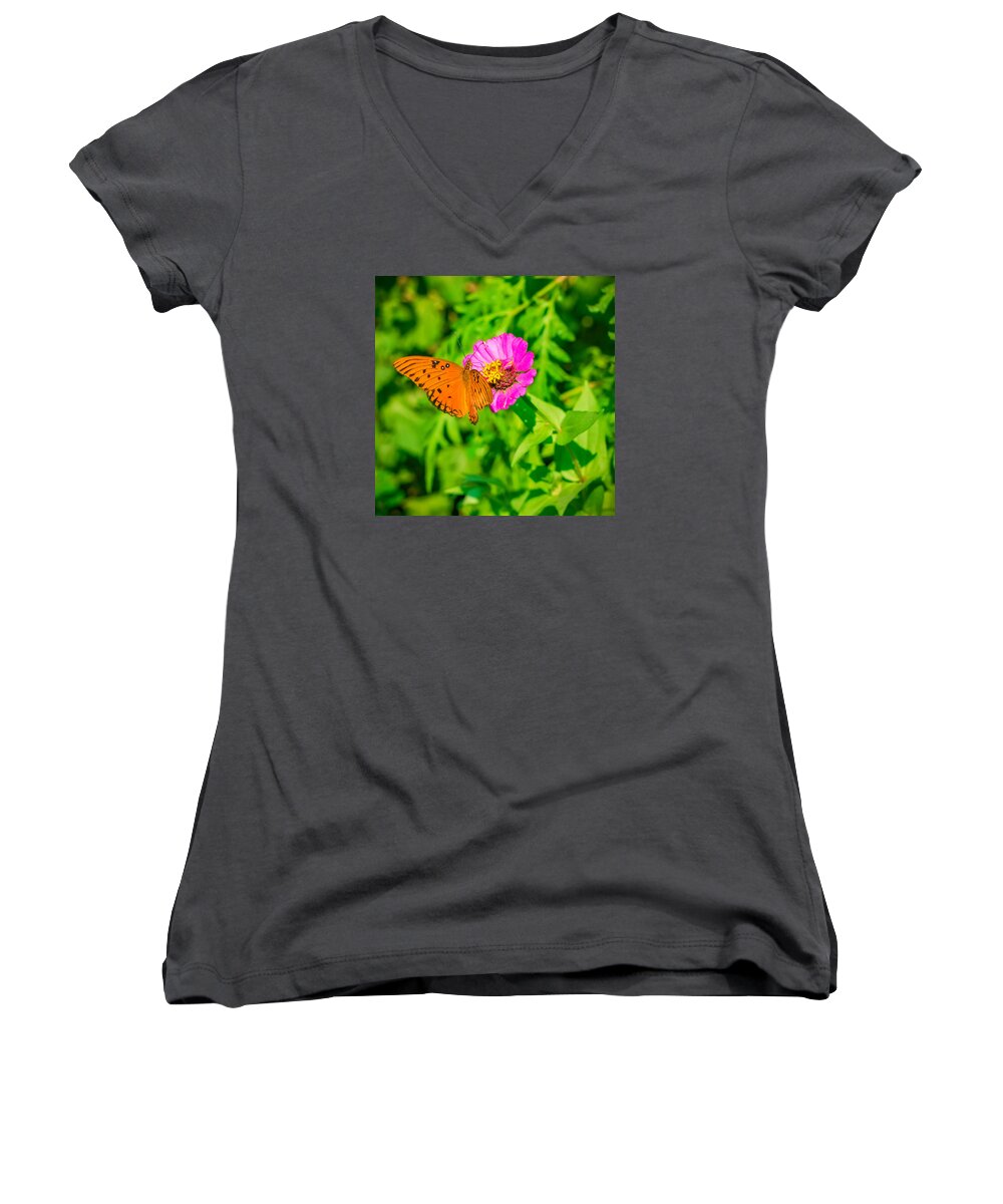 Summer Women's V-Neck featuring the photograph Teacup the Butterfly by Ken Stanback