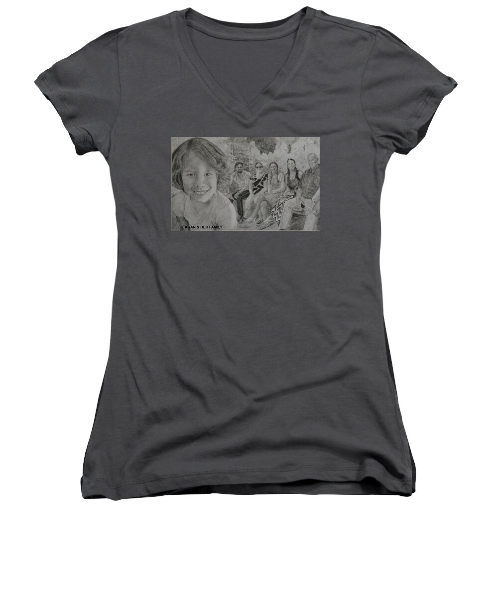 Teagan Women's V-Neck featuring the drawing Teagan and Her Family by Quwatha Valentine