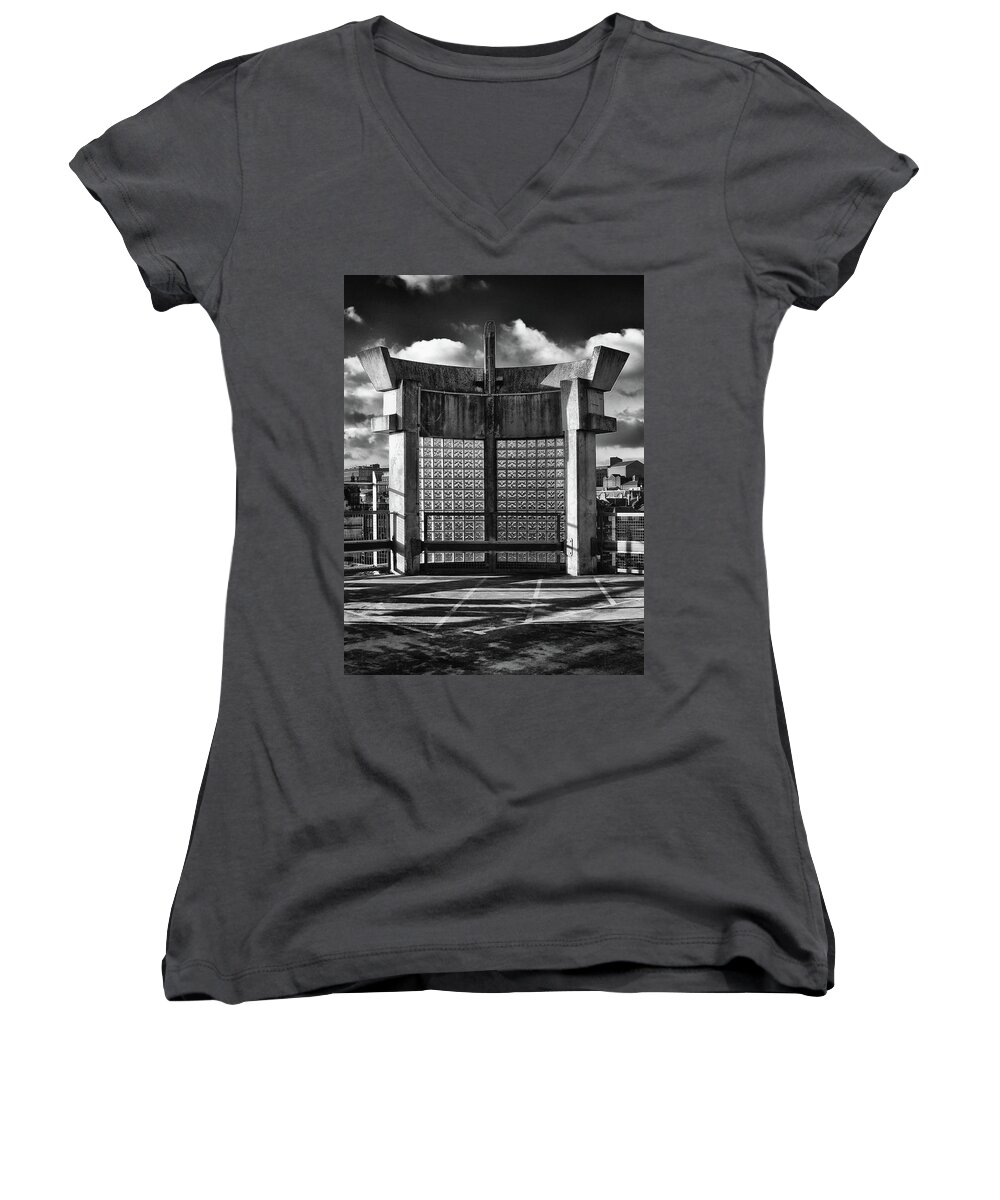 Concrete Women's V-Neck featuring the photograph Temple of the air - mono by Philip Openshaw