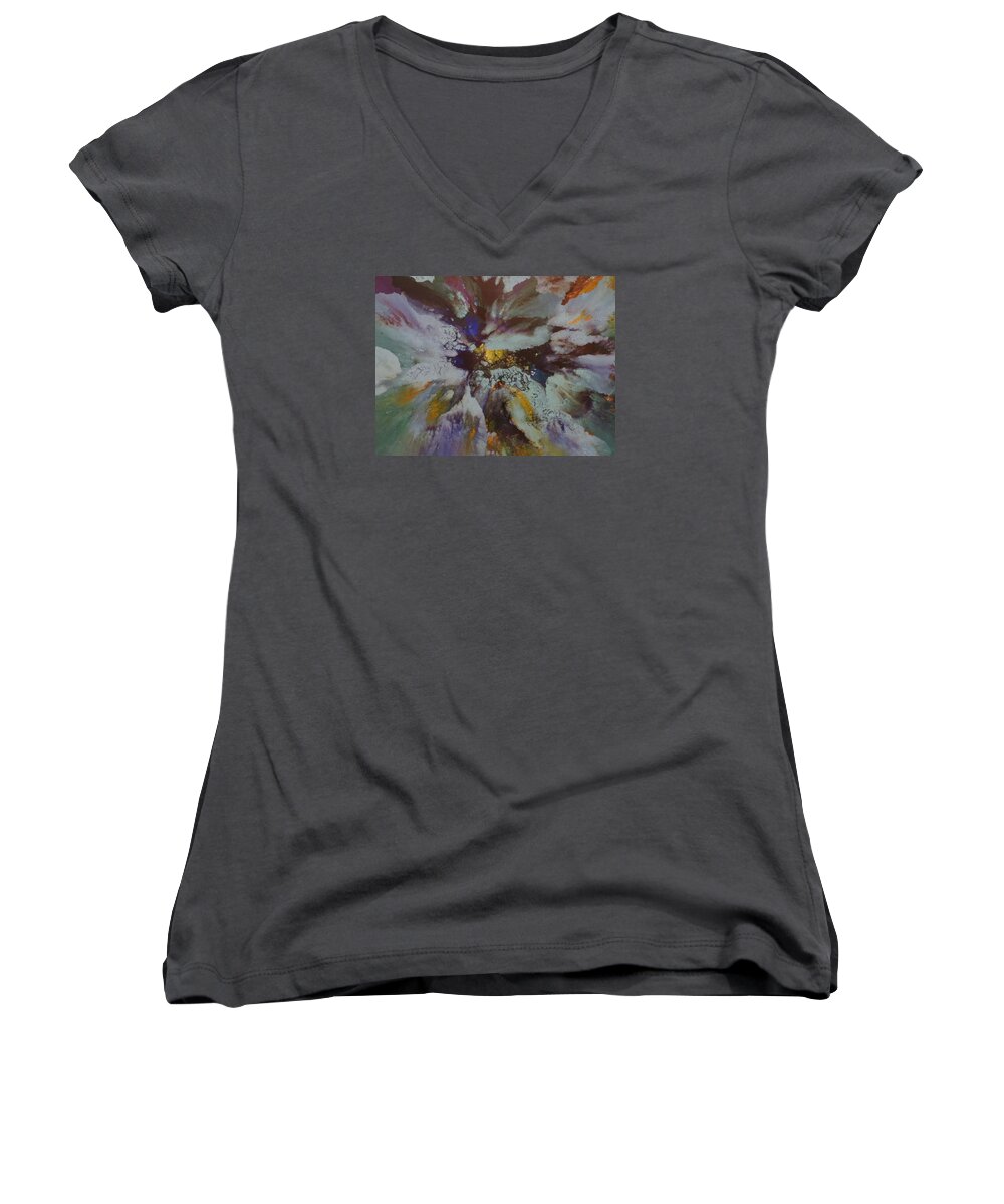 Abstract Women's V-Neck featuring the painting Tenacity by Soraya Silvestri