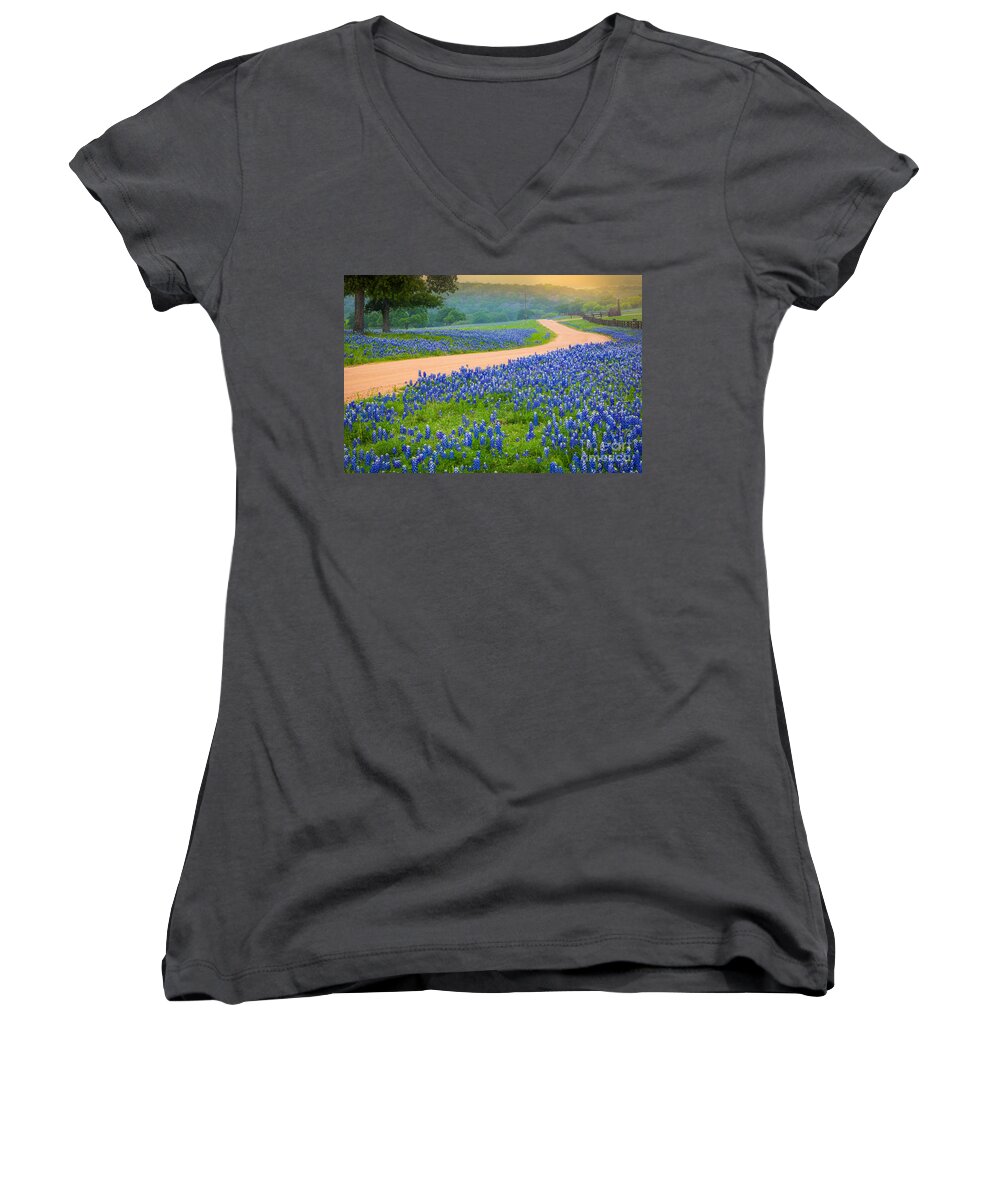 America Women's V-Neck featuring the photograph Texas Country Road by Inge Johnsson