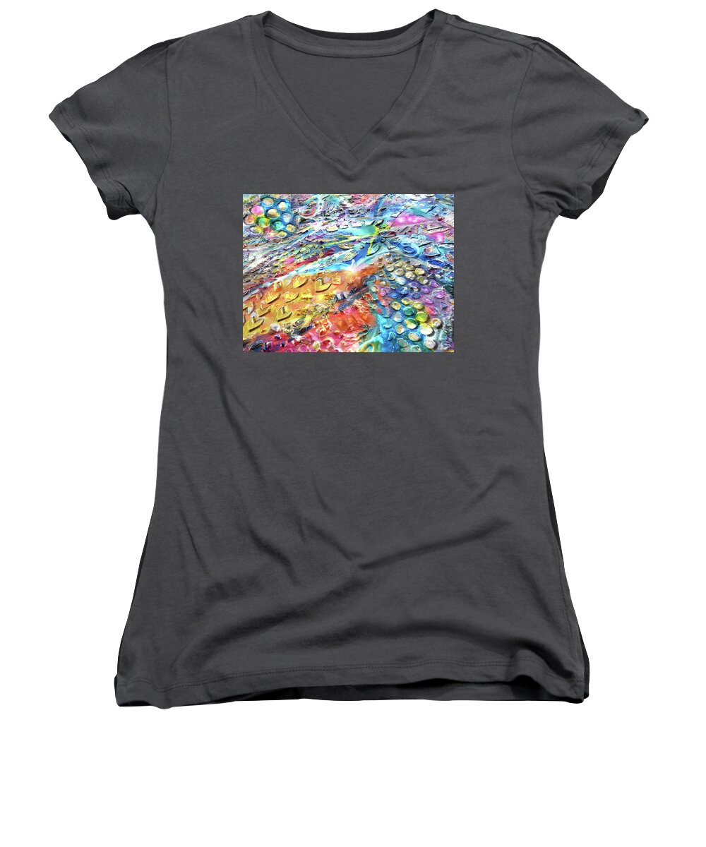 Abstract Women's V-Neck featuring the painting Textured Color Play 2 by Jean Batzell Fitzgerald