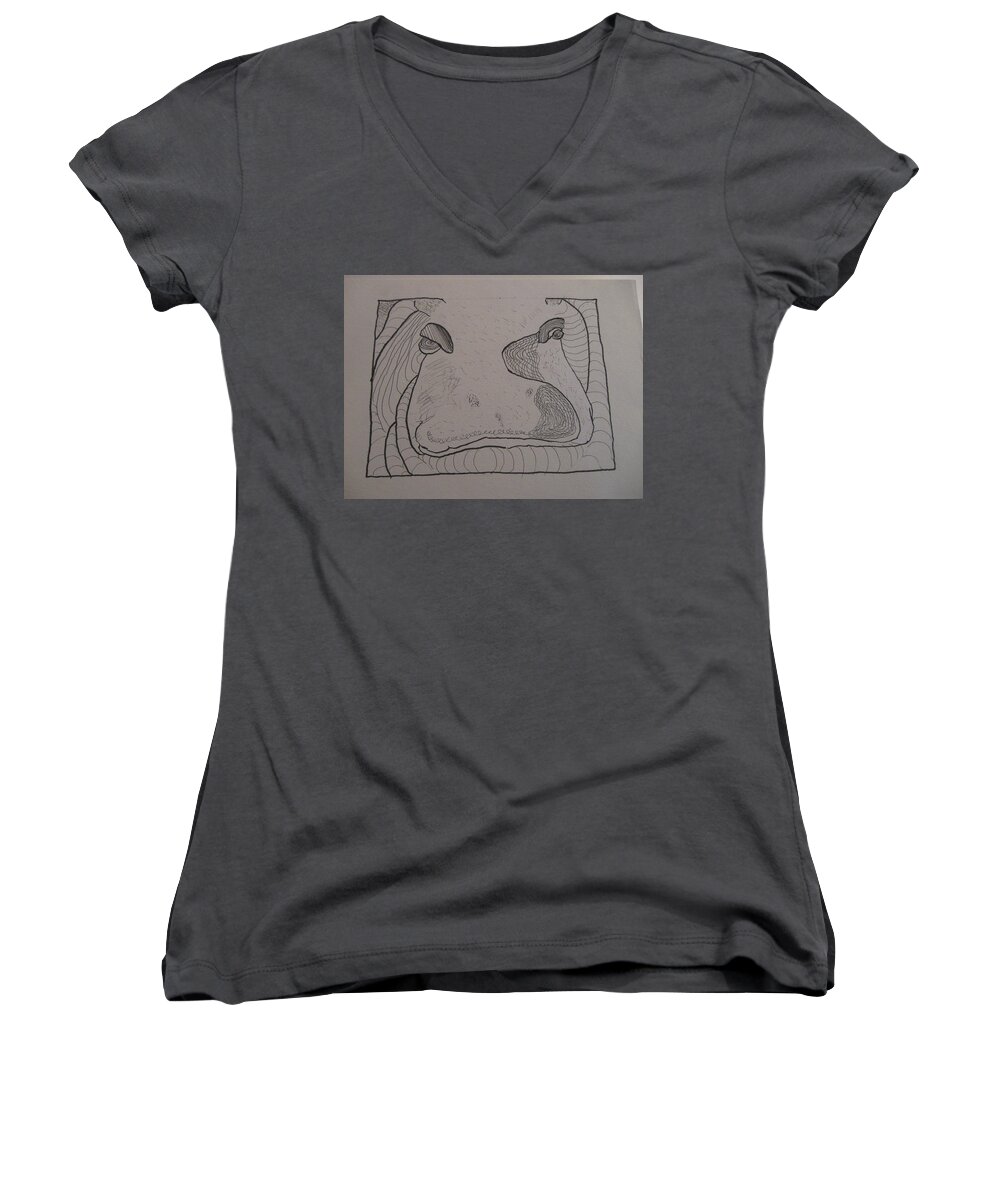 Textures Women's V-Neck featuring the drawing Textured Hippo by AJ Brown