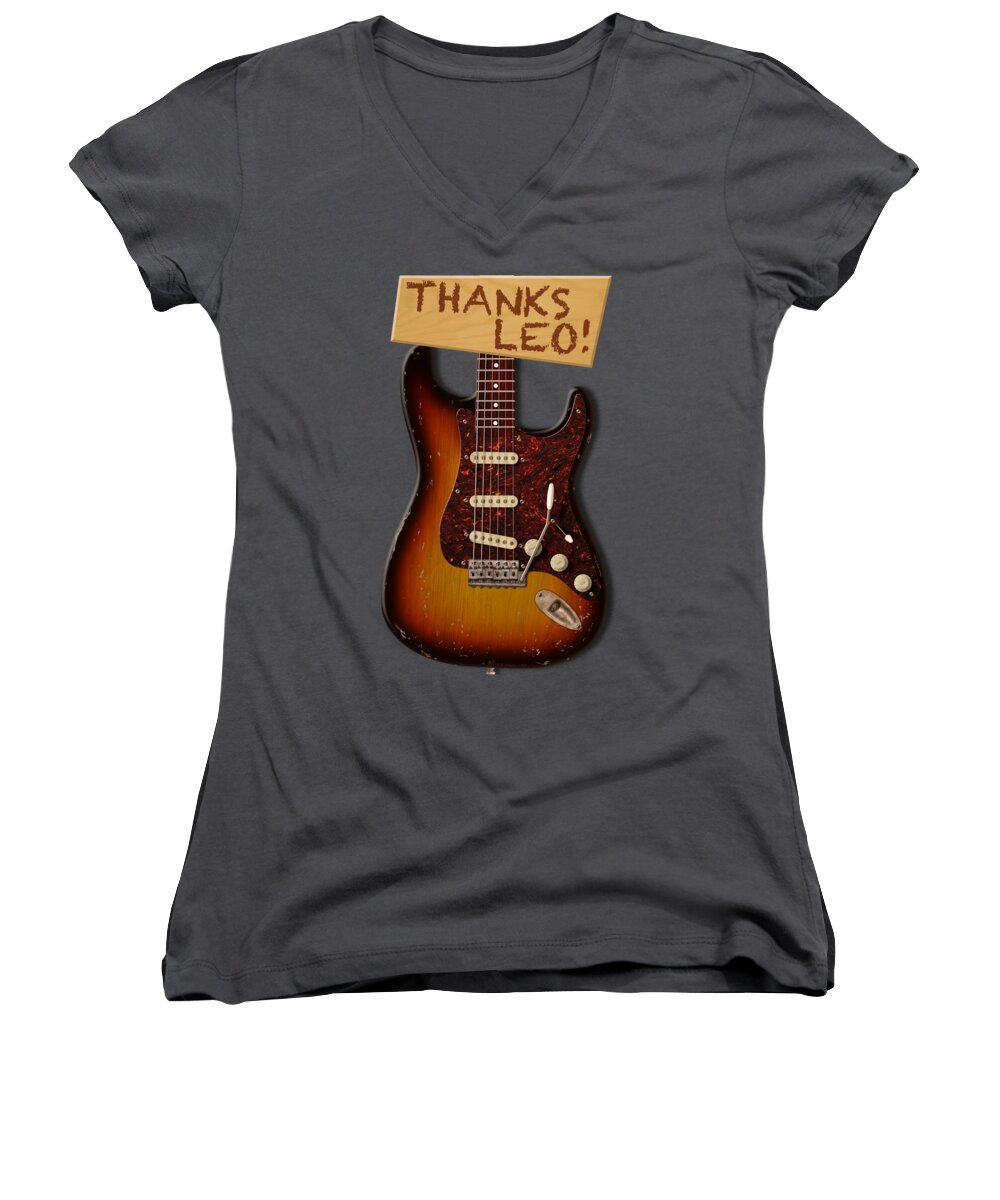 Stratocaster Women's V-Neck featuring the photograph Thanks Leo Strat Shirt by WB Johnston