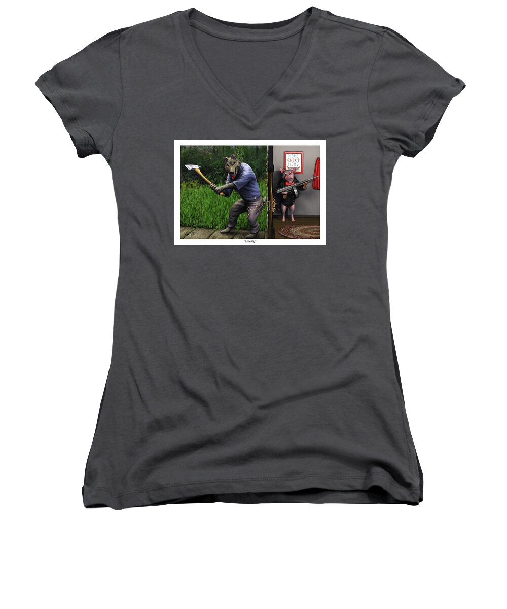 Wolf Women's V-Neck featuring the digital art That's What You Think Wolf by David Luebbert