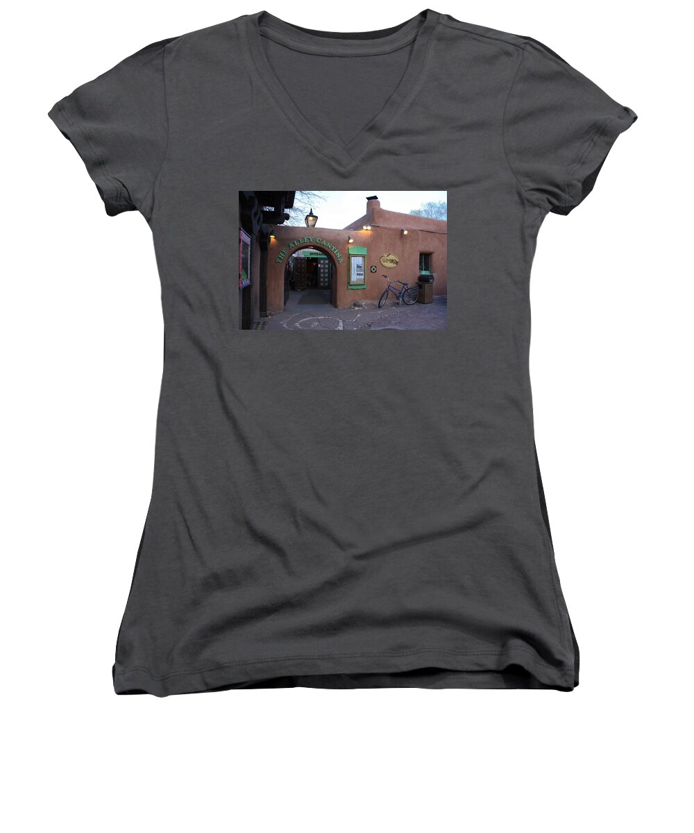 New Mexico Cantina Women's V-Neck featuring the photograph The Alley Cantina by Carrie Godwin