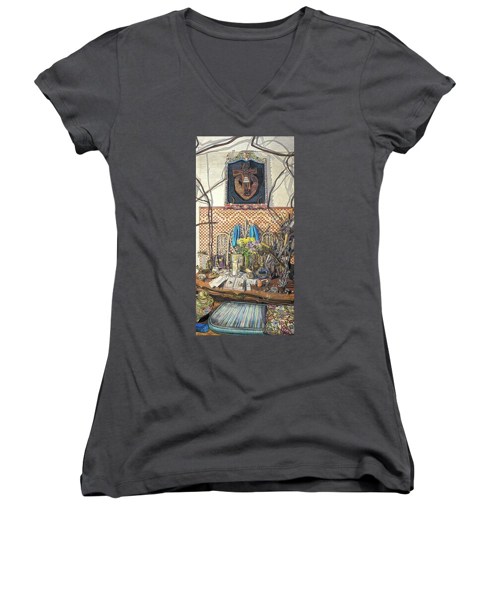 Altar Women's V-Neck featuring the painting The Altar by Bonnie Siracusa