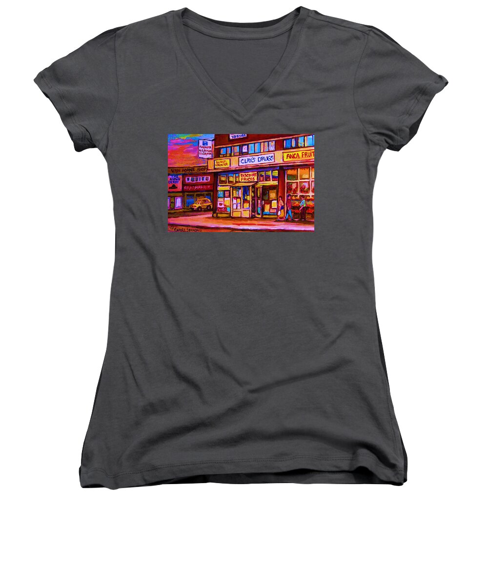 Montreal Women's V-Neck featuring the painting The Brown Derby by Carole Spandau