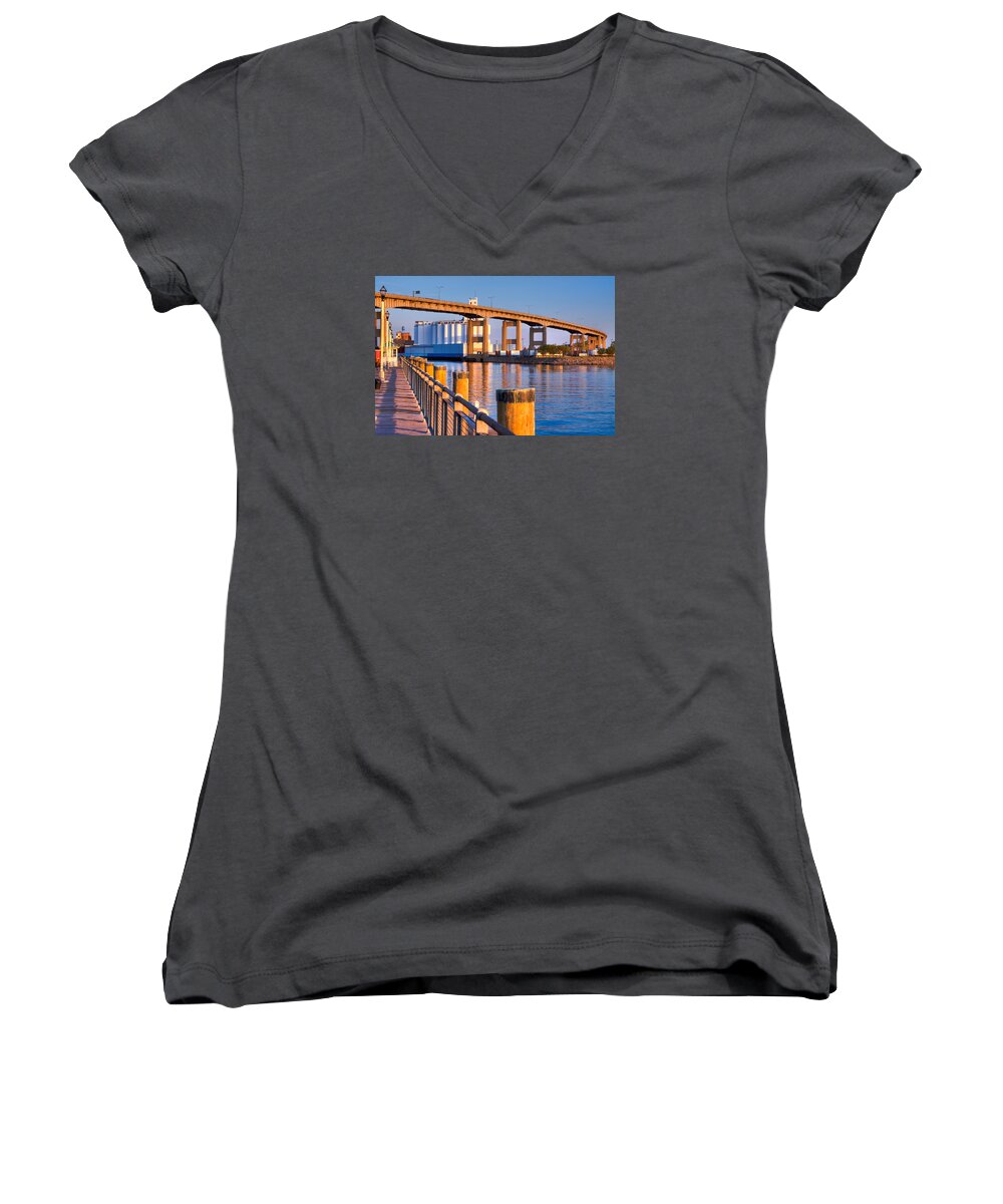 Skyway Women's V-Neck featuring the photograph The Buffalo Skyway by Don Nieman
