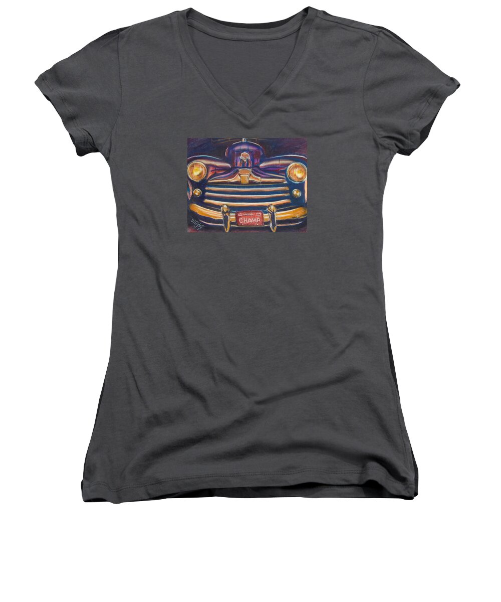 Cars Women's V-Neck featuring the painting The Champ by Michael Foltz