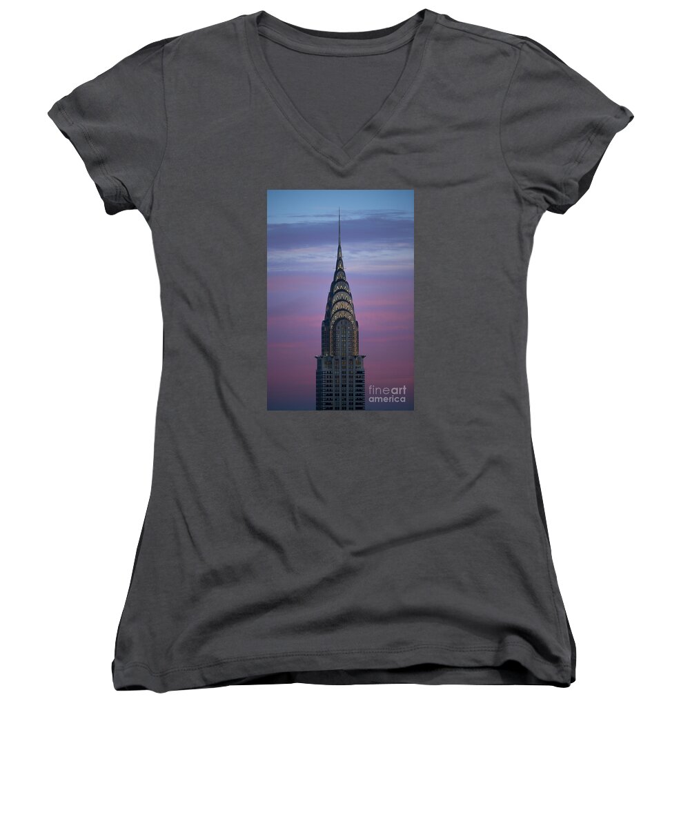 Chrysler Building Women's V-Neck featuring the photograph The Chrysler Building at Dusk by Diane Diederich