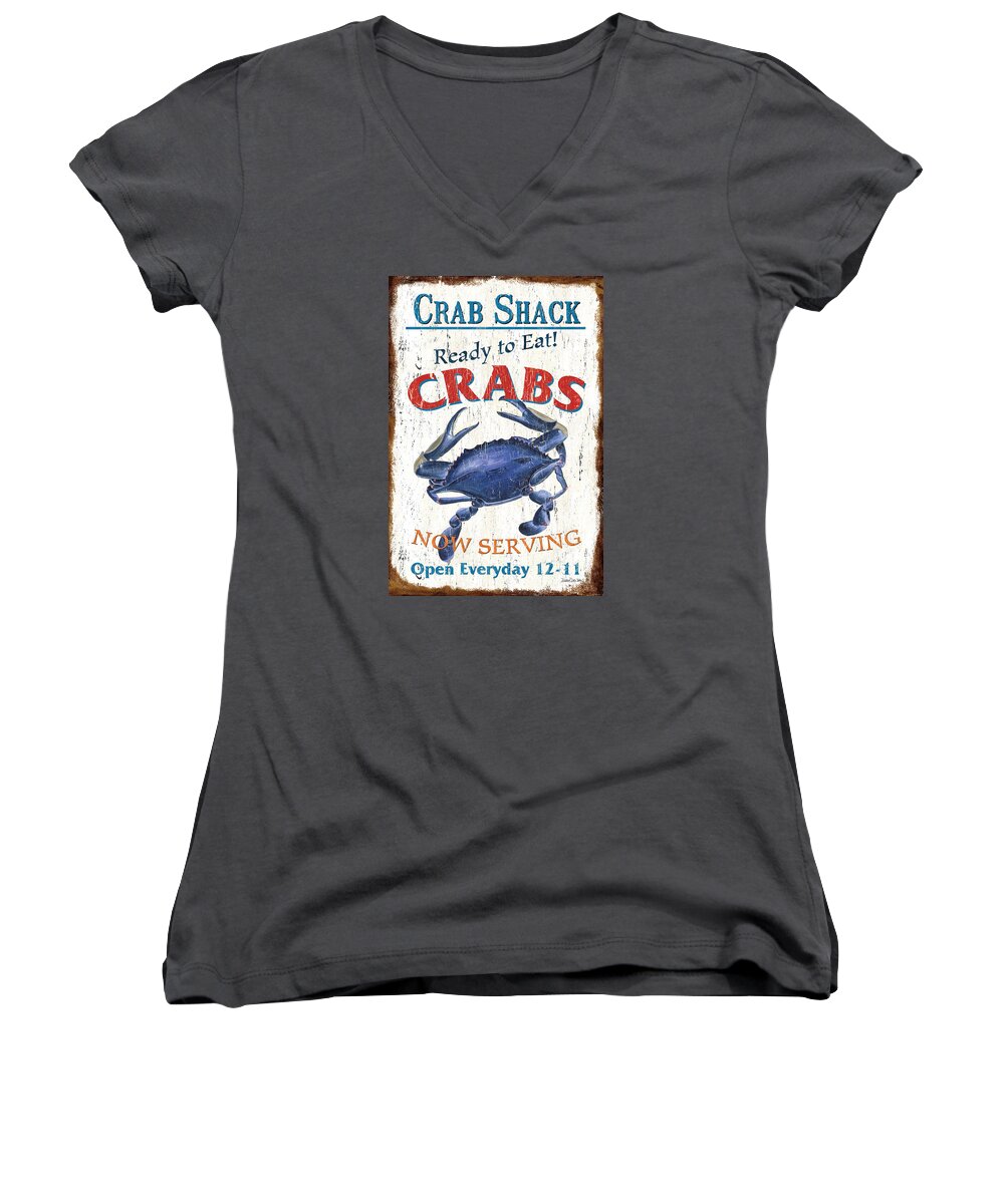 Crab Women's V-Neck featuring the painting The Crab Shack by Debbie DeWitt