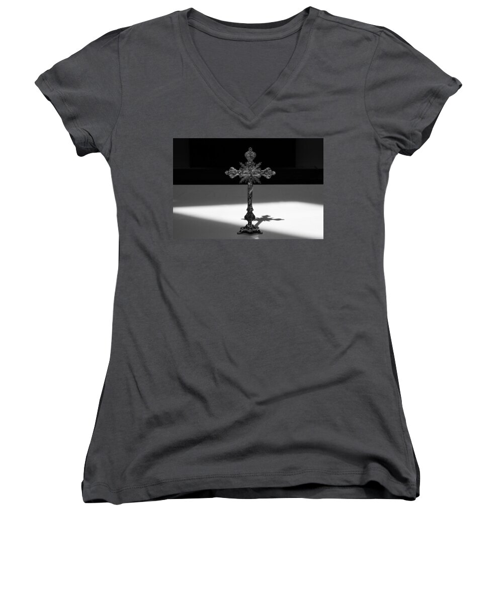 Cross Women's V-Neck featuring the photograph The Cross's Shadow by Monte Stevens