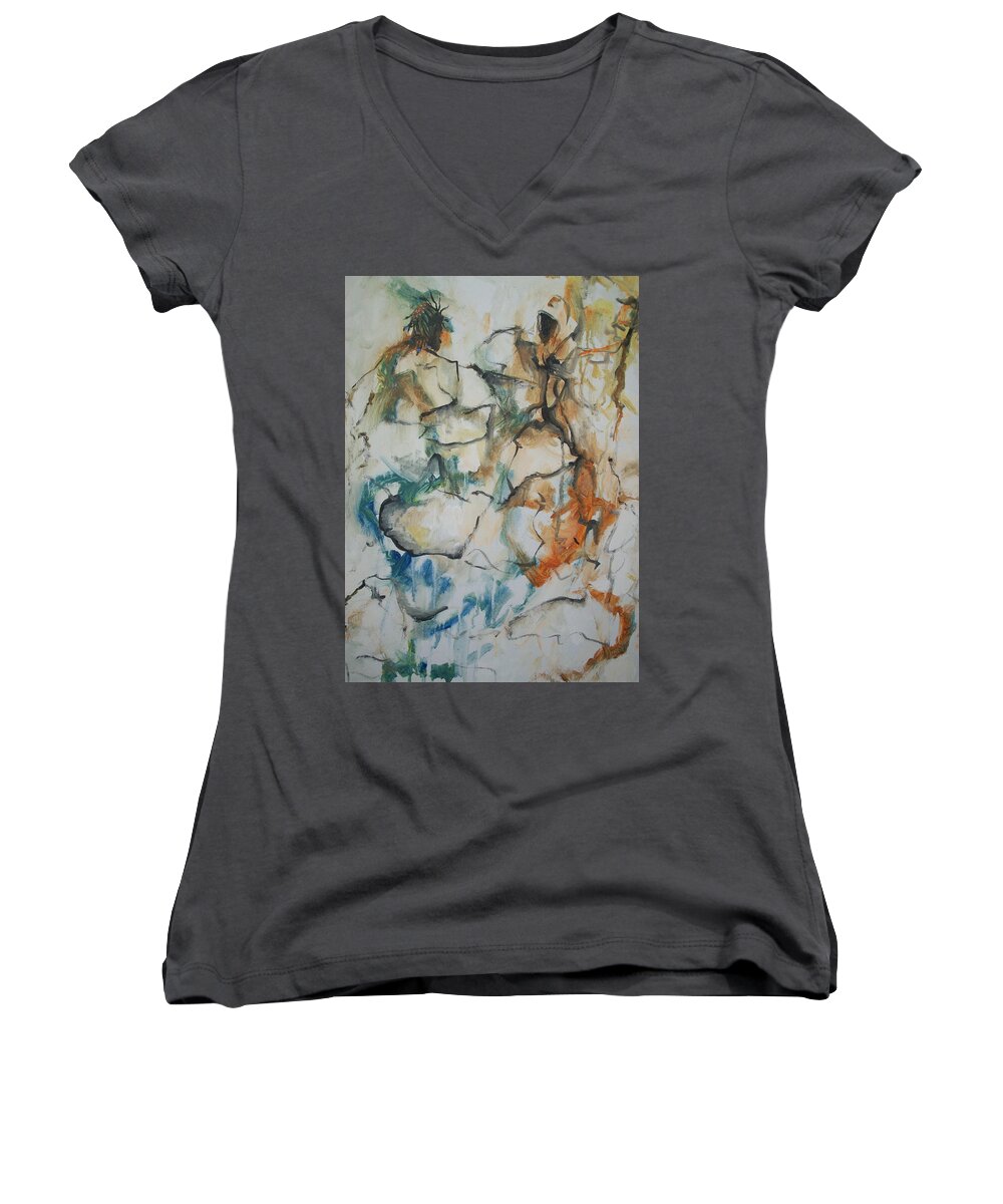Art African American Women's V-Neck featuring the painting The Dance by Raymond Doward