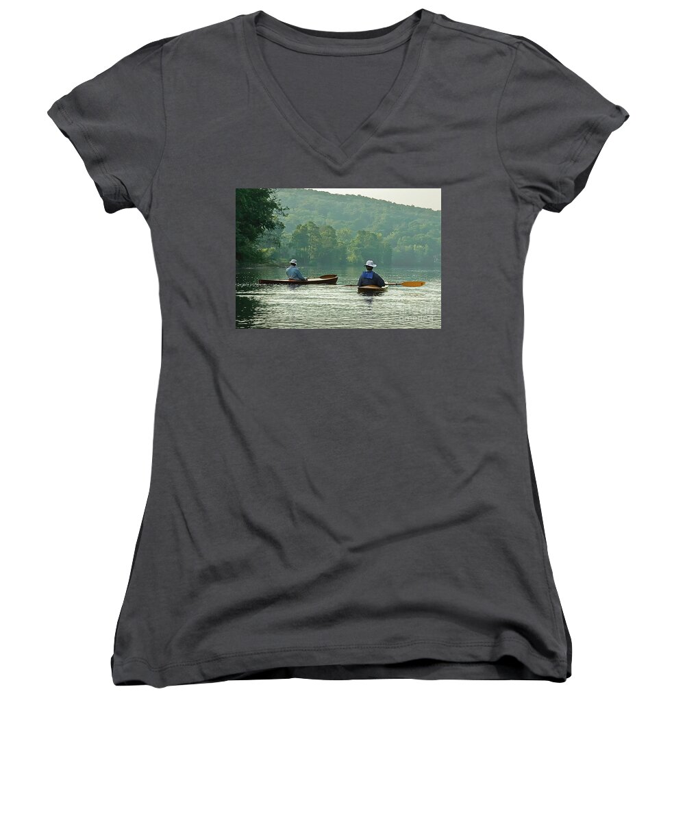 Kayak Women's V-Neck featuring the photograph The Dreamers by Tom Cameron