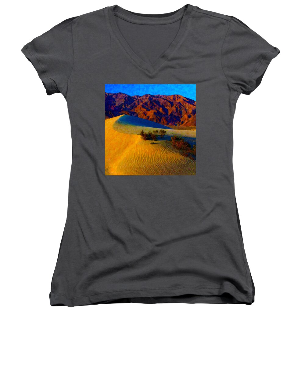 Poster Women's V-Neck featuring the digital art The Dunes at Dusk by Chuck Mountain