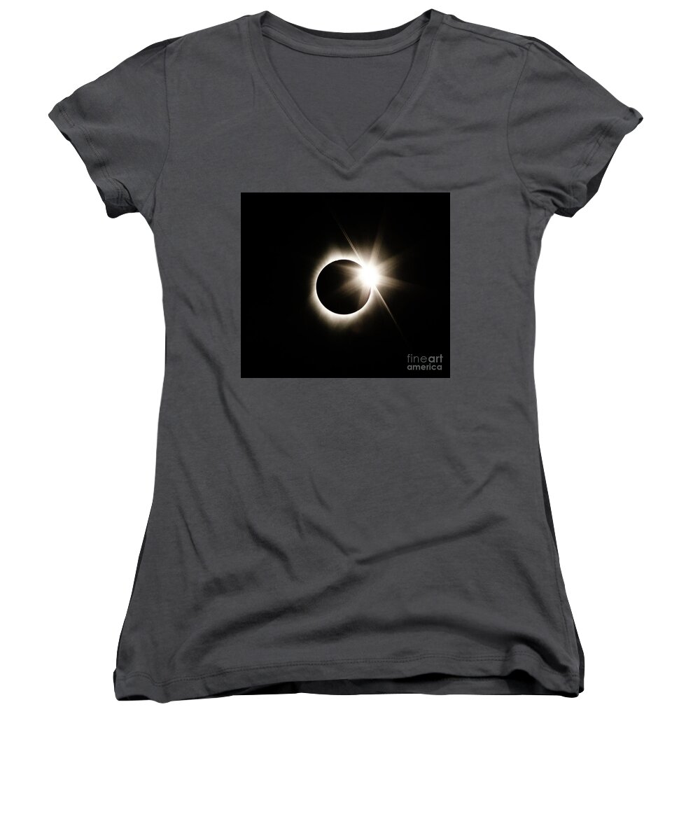 Total Women's V-Neck featuring the photograph The Edge Of Totality by Nick Boren