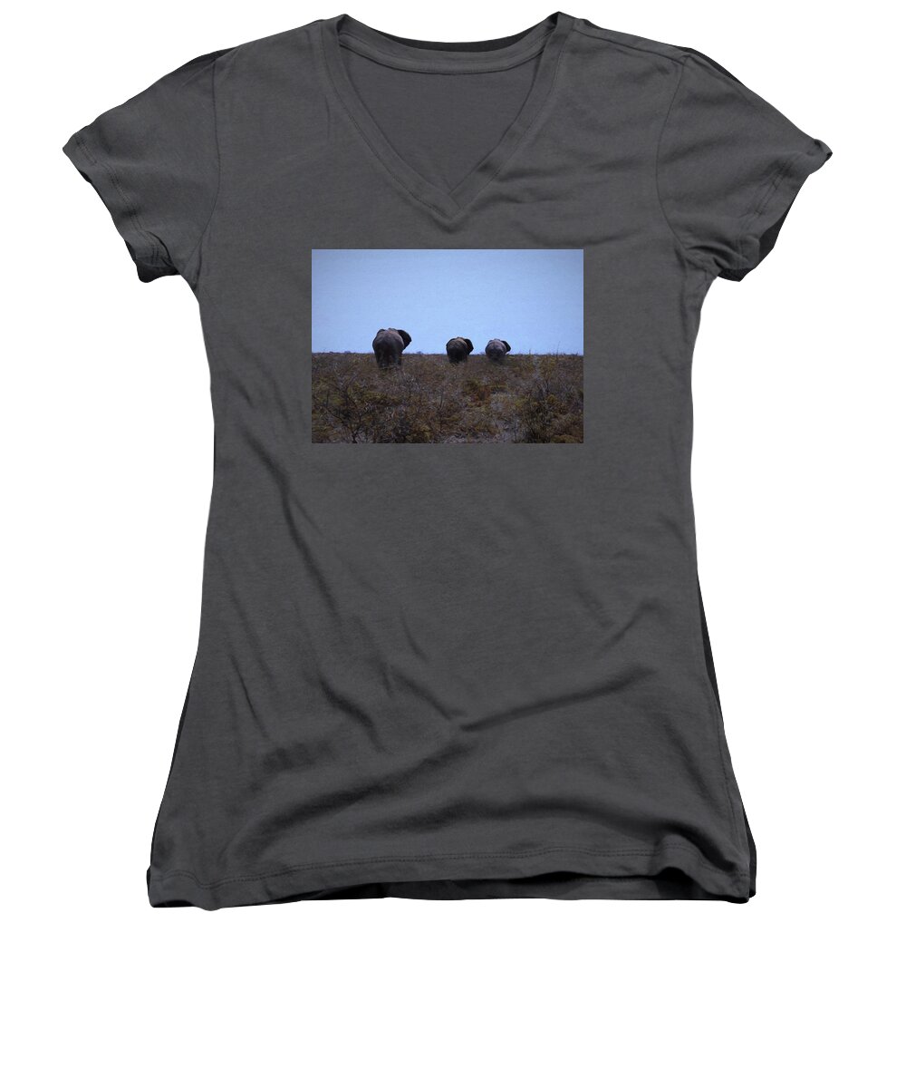 Elephant Women's V-Neck featuring the digital art The End by Ernest Echols