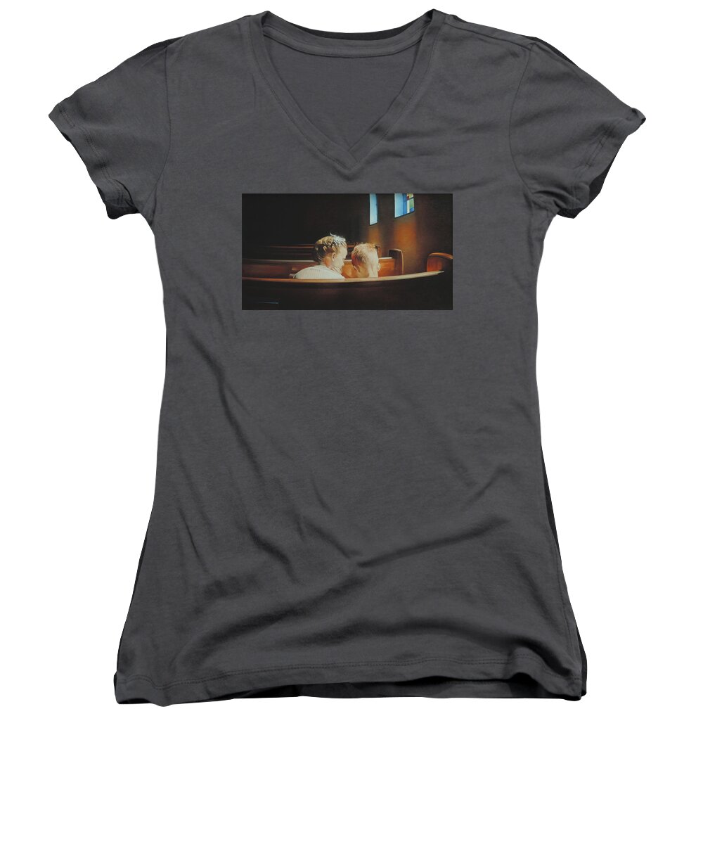 Church Women's V-Neck featuring the painting The Enlightening by T S Carson