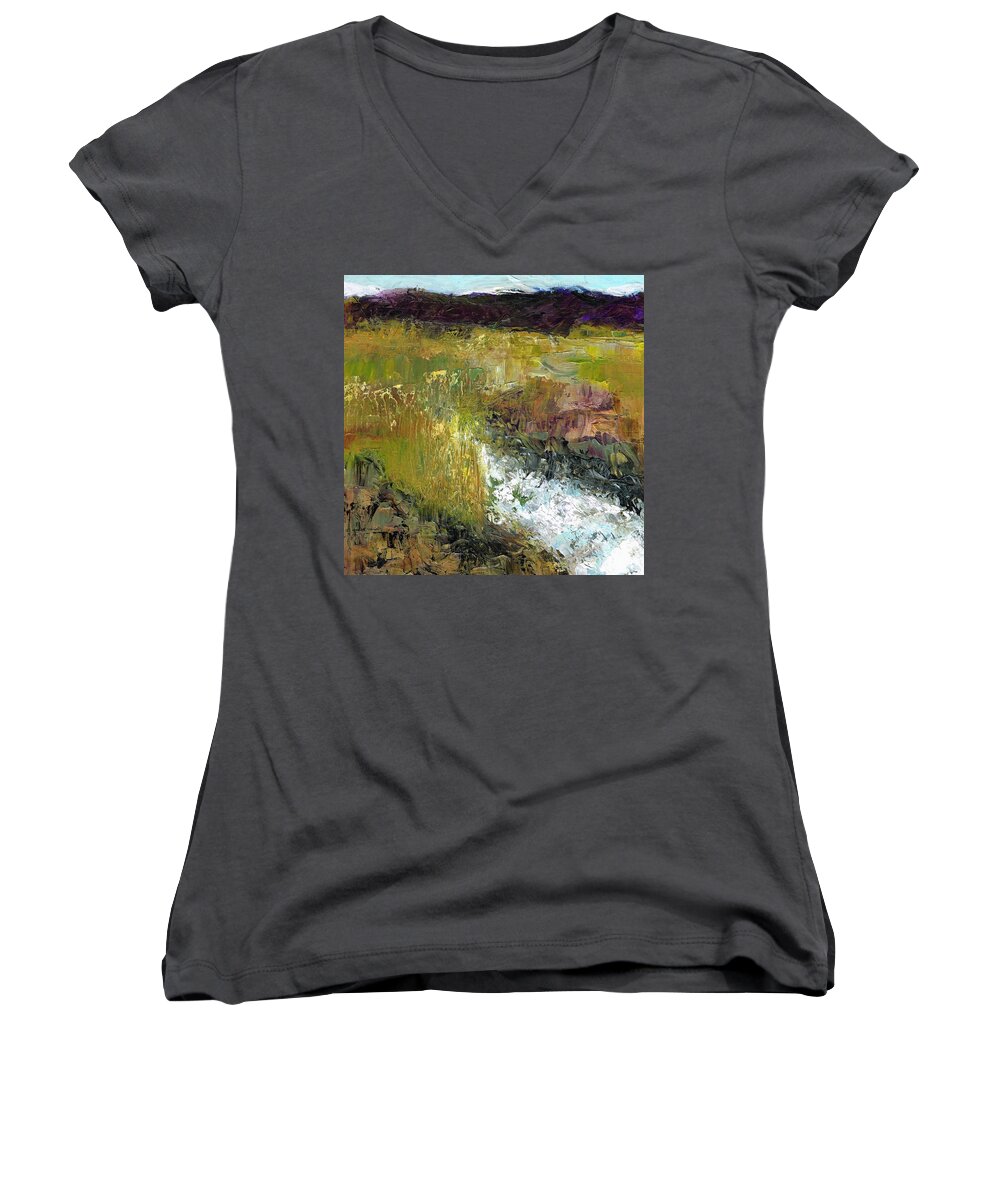 Landscapes Women's V-Neck featuring the painting The Farmers Ditch Fall by Frances Marino