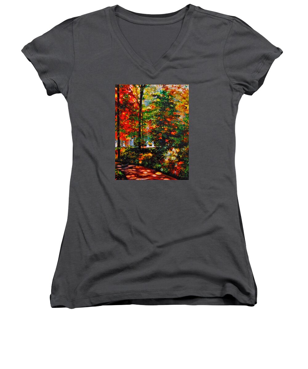 Landscape Women's V-Neck featuring the painting The Garden by Emery Franklin