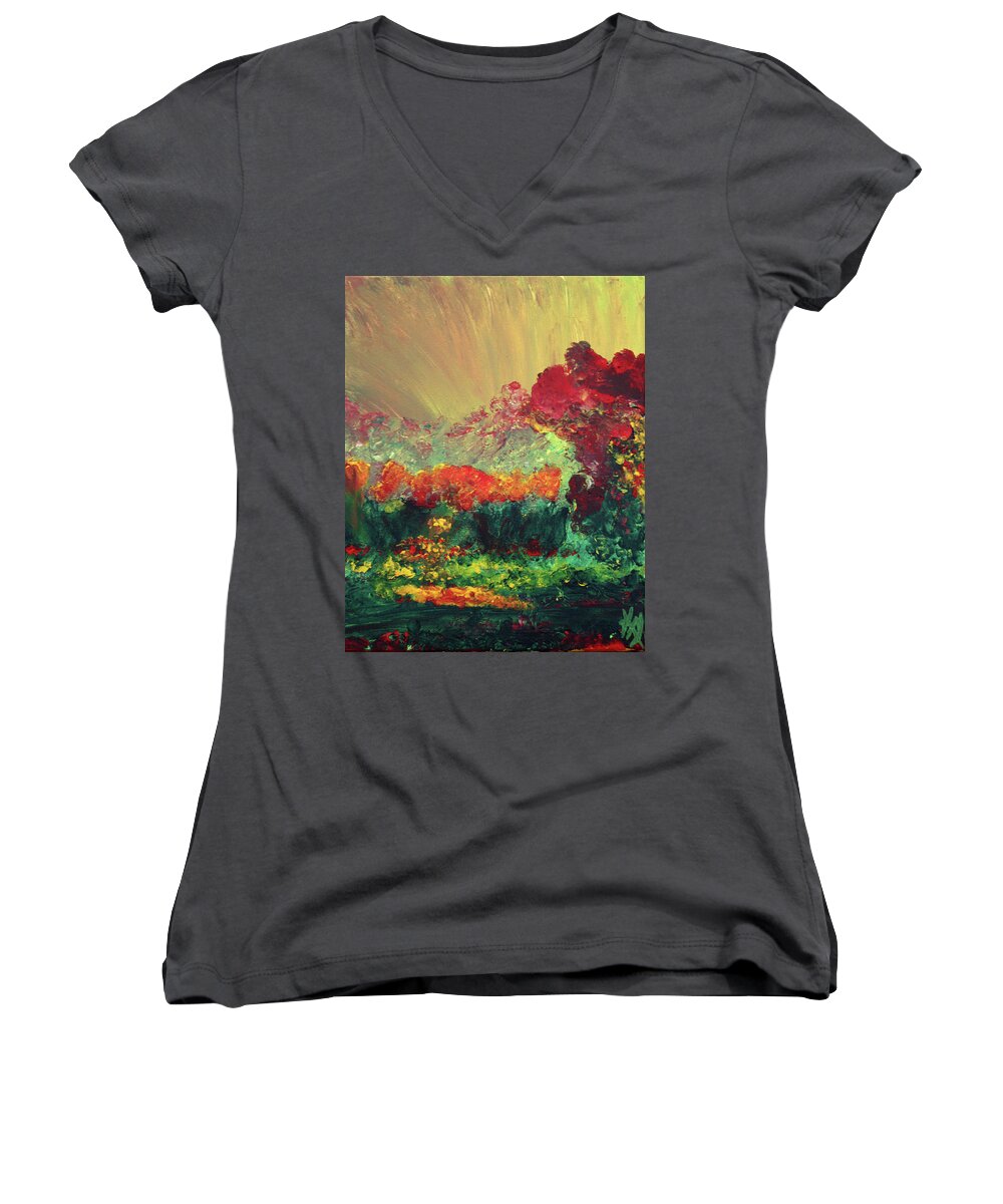 Landscapes Women's V-Neck featuring the painting The Garden by Karen Nicholson