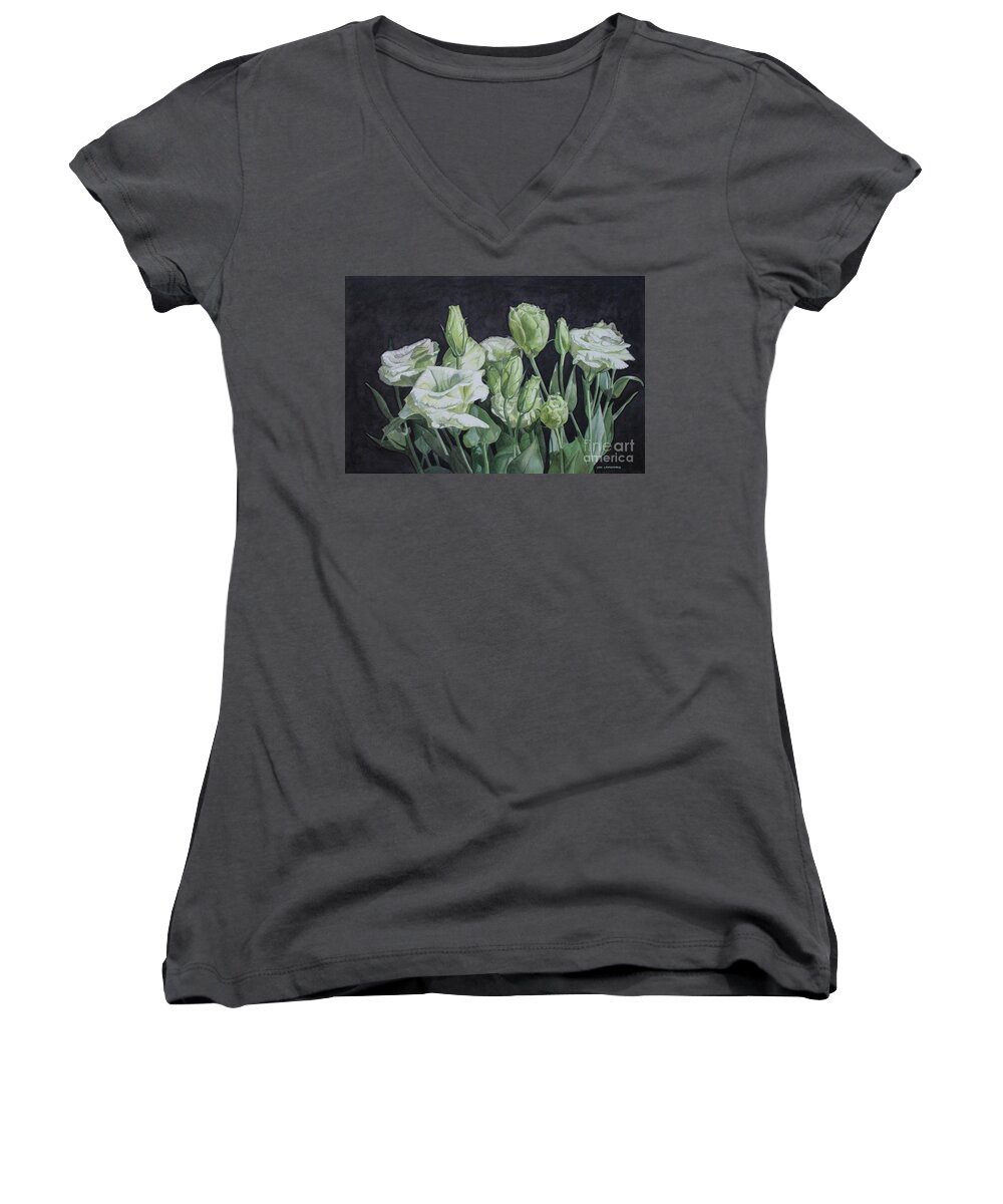 Jan Lawnikanis Women's V-Neck featuring the painting THE GATHERING painting by Jan Lawnikanis