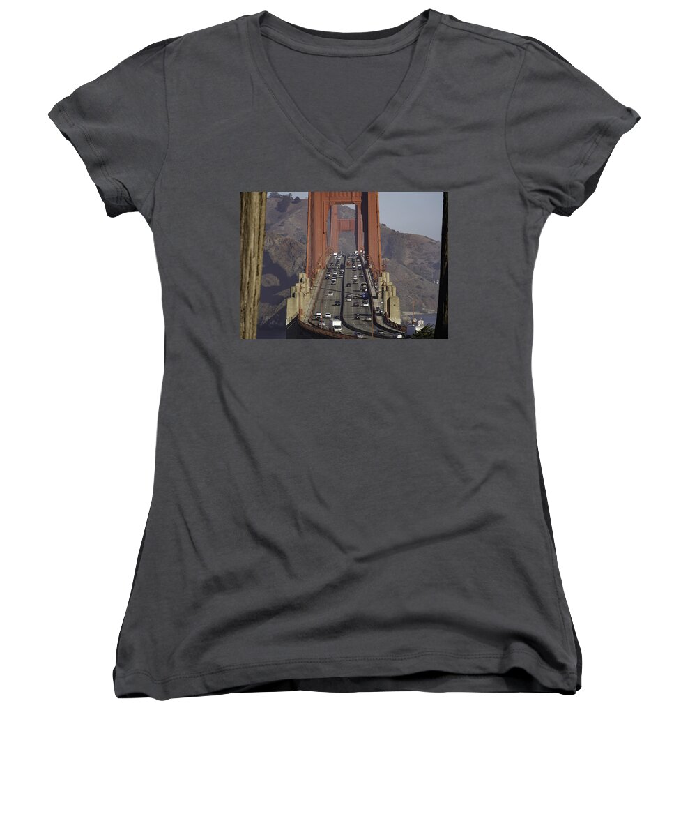San Francisco Women's V-Neck featuring the photograph The Golden Gate by Chris Cousins