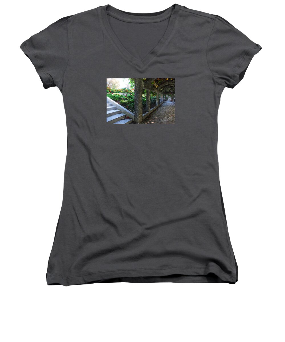 Landscape Women's V-Neck featuring the digital art The Grape Arbor Path by David Blank