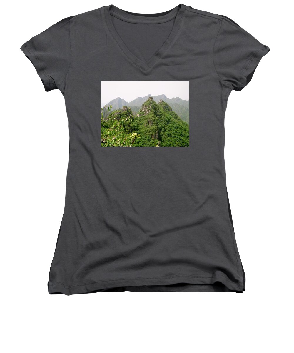 China Women's V-Neck featuring the photograph The Great Wall of China Winding Over Mountains by Brandy Little