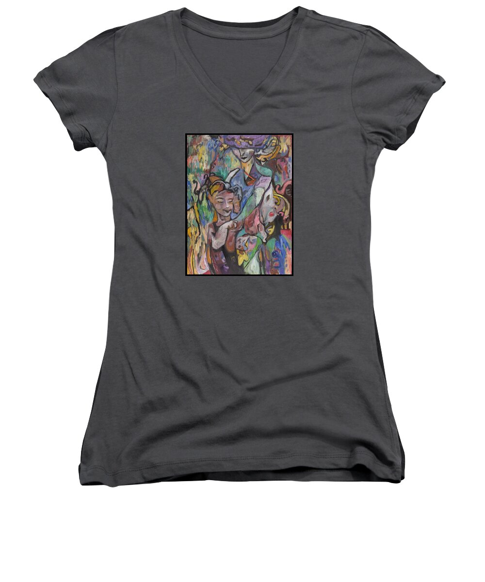 Oil Women's V-Neck featuring the painting The Guardian by Mykul Anjelo