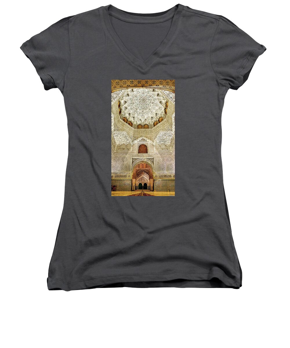 Alhambra Women's V-Neck featuring the photograph The Hall of the Arabian Nights 2 by Weston Westmoreland