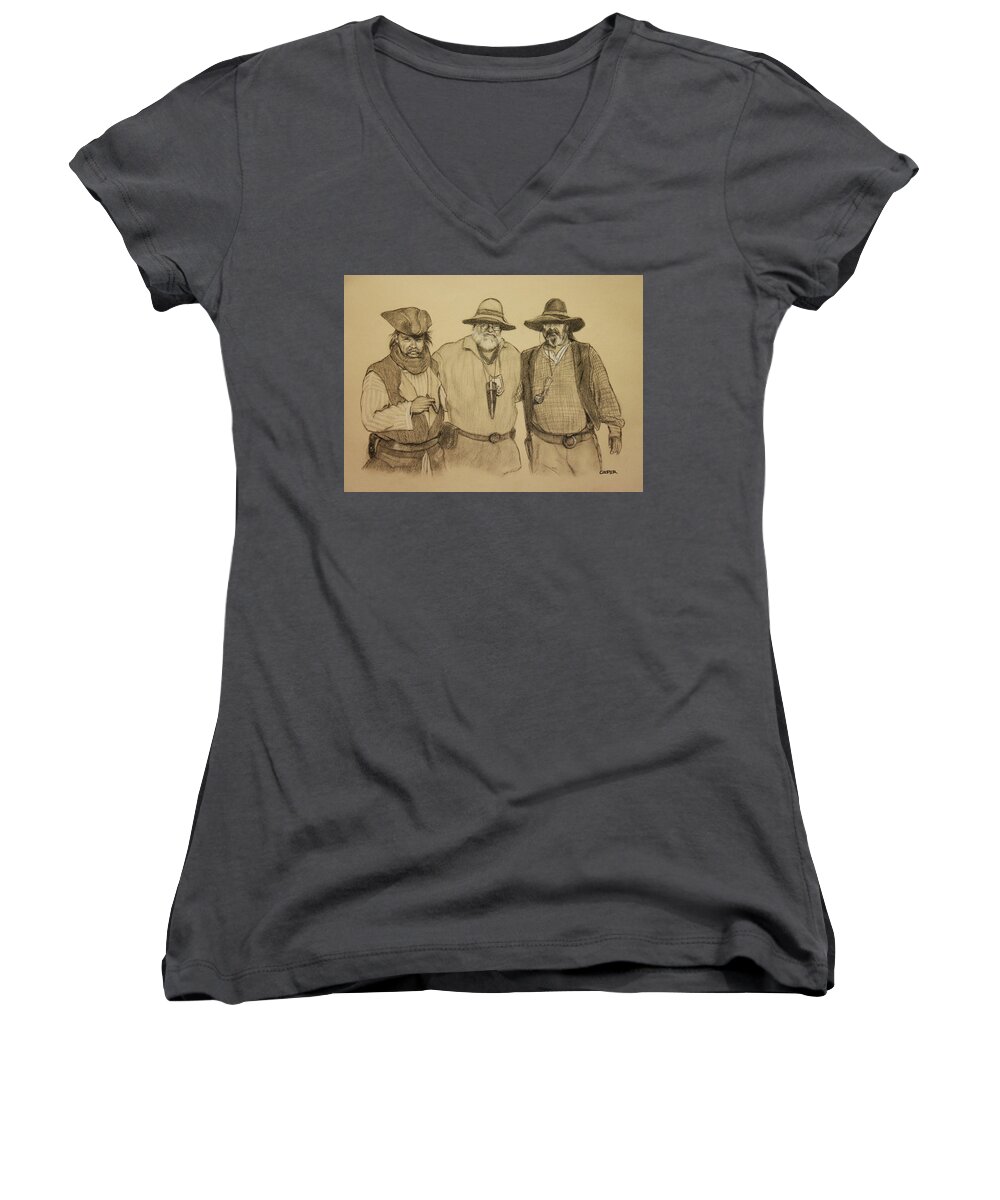 Buckskinners Women's V-Neck featuring the drawing The Halloweeners by Todd Cooper