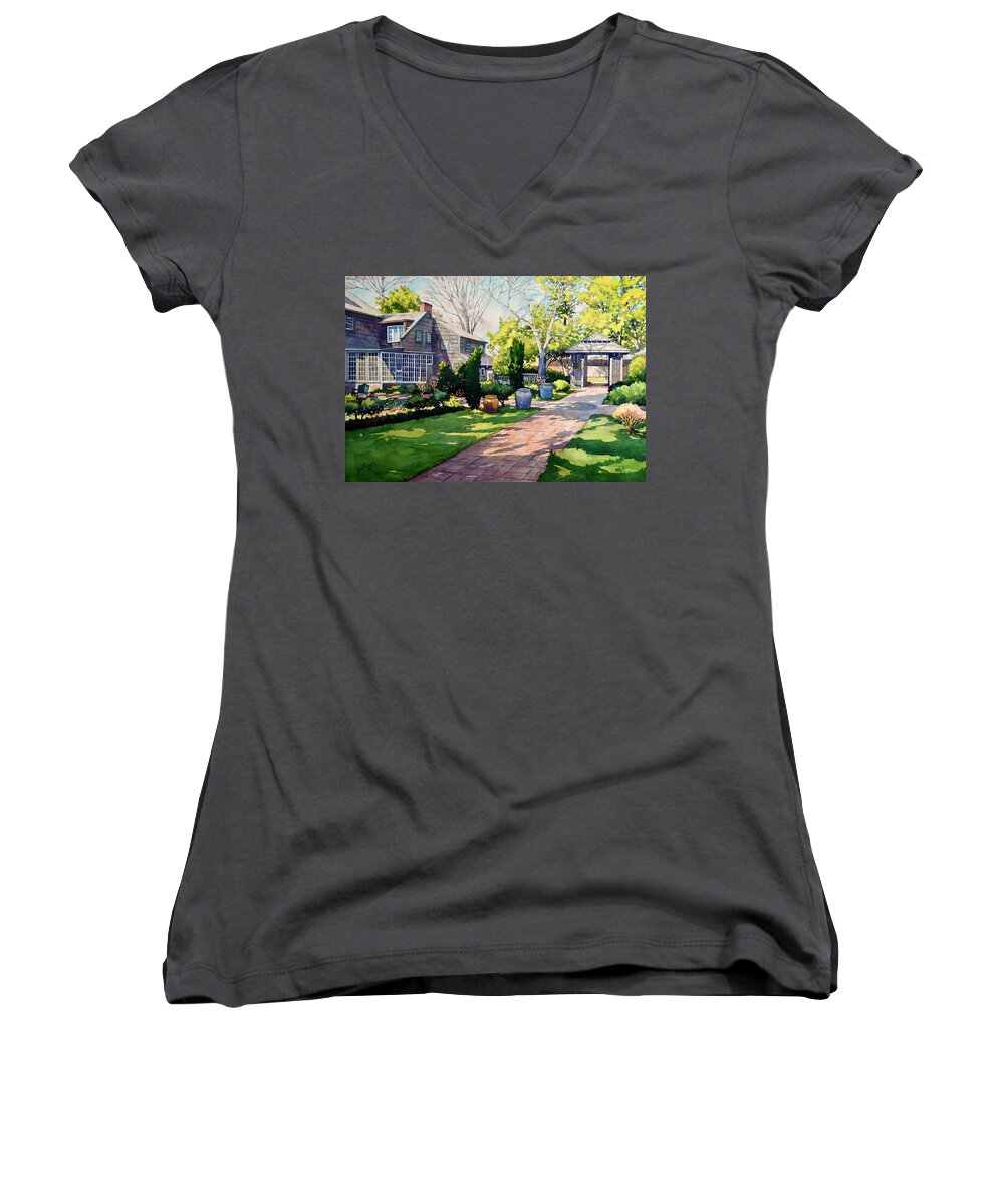 Watercolor Women's V-Neck featuring the painting The Homestead by Mick Williams