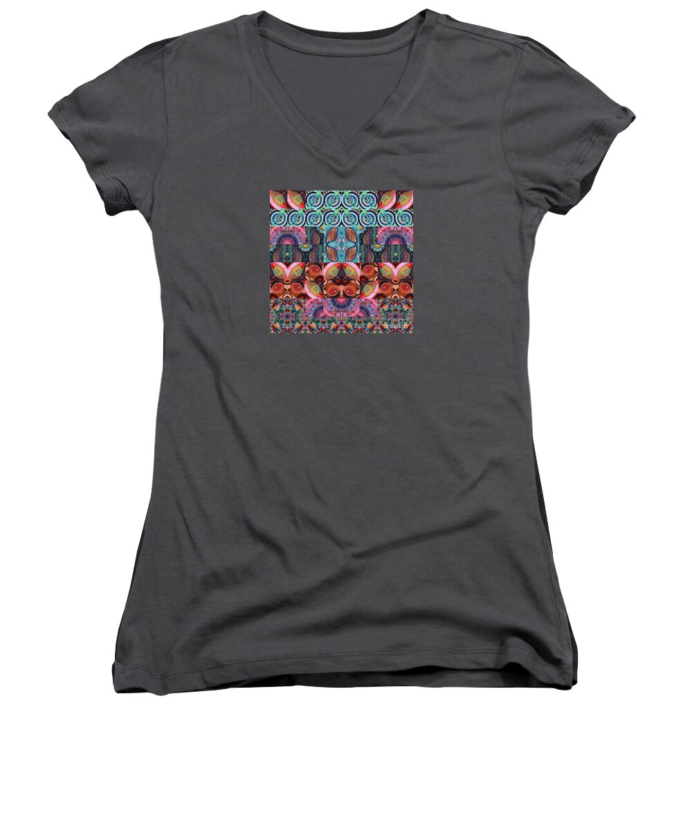 The Joy Of Design Mandala Series Puzzle 7 Arrangement 3 By Helena Tiainen Women's V-Neck featuring the mixed media The Joy of Design Mandala Series Puzzle 7 Arrangement 3 by Helena Tiainen