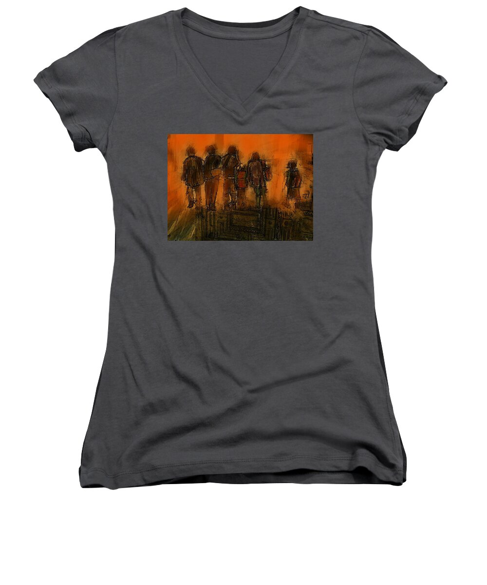 People Women's V-Neck featuring the painting The Knowledge Seekers by Jim Vance