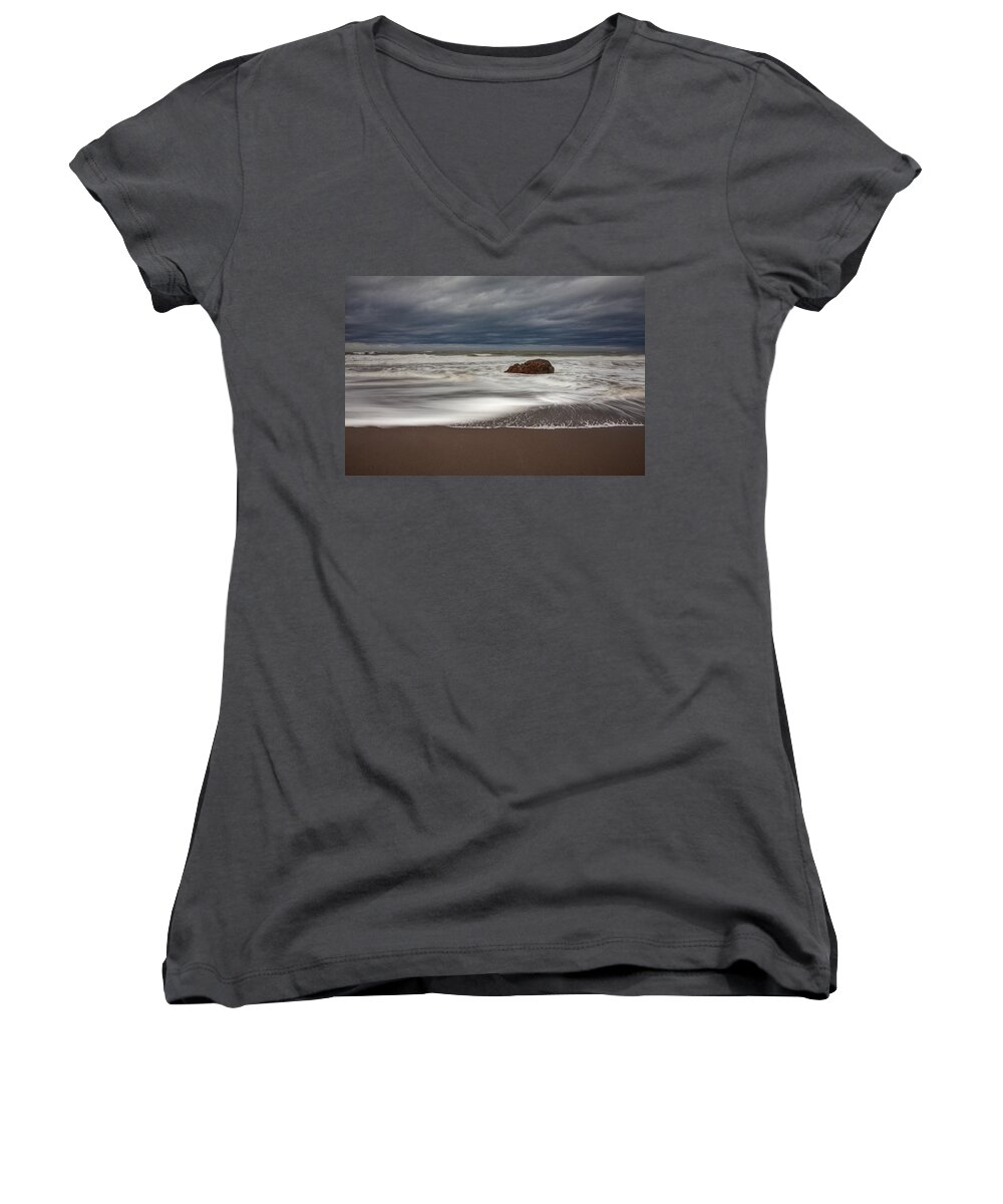 Waves Women's V-Neck featuring the photograph The Last Holdout by Mark Alder
