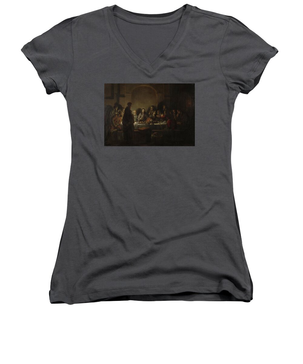 Old Testament Women's V-Neck featuring the painting The Last Supper by Vincent Monozlay