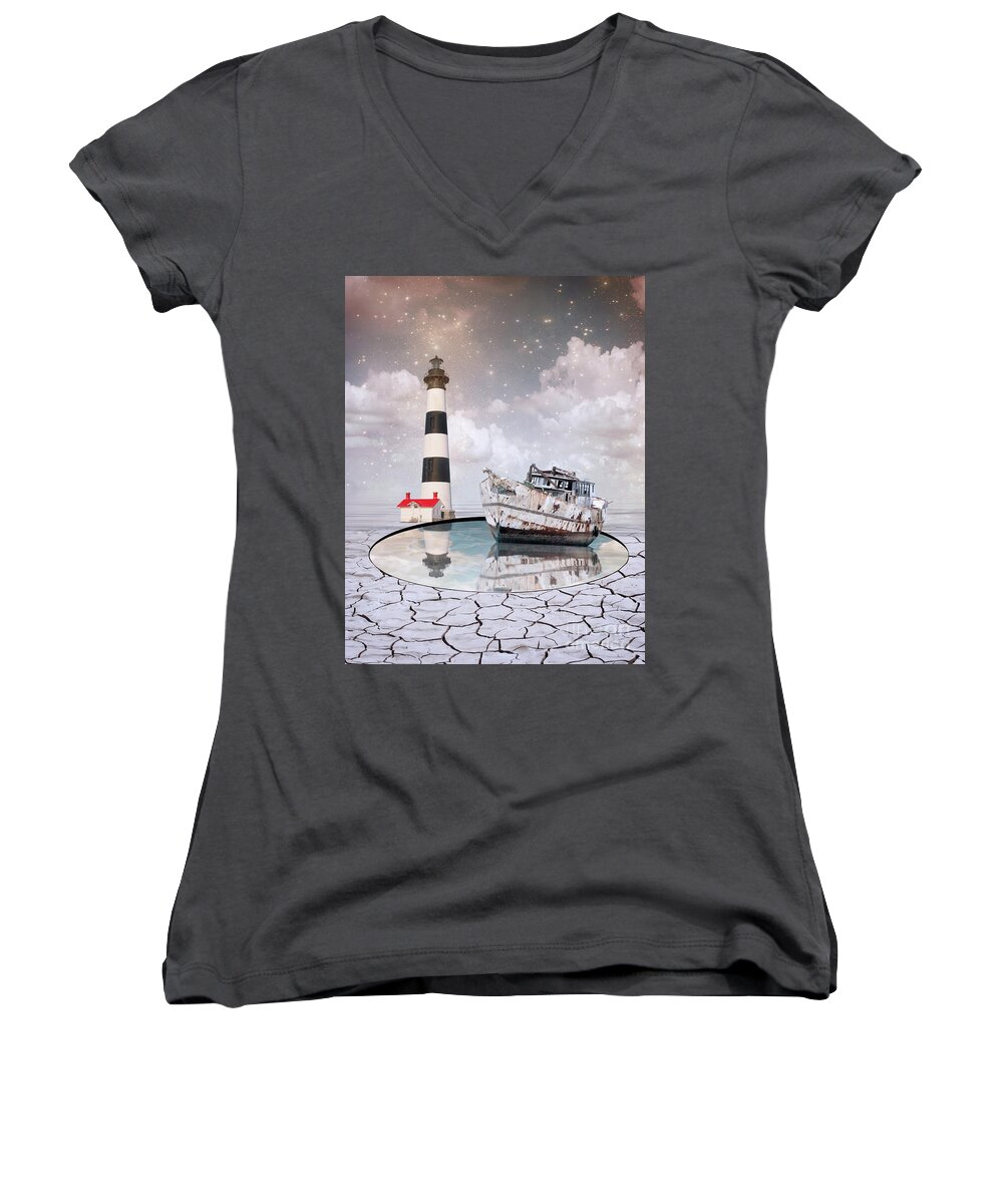 Boat Women's V-Neck featuring the photograph The Lighthouse by Juli Scalzi